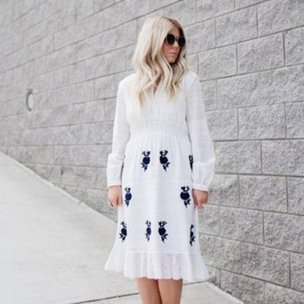Hemant & Nandita Eyelet Embroidered Long Sleeve Coastal Cowgirl Boho Dress 14
